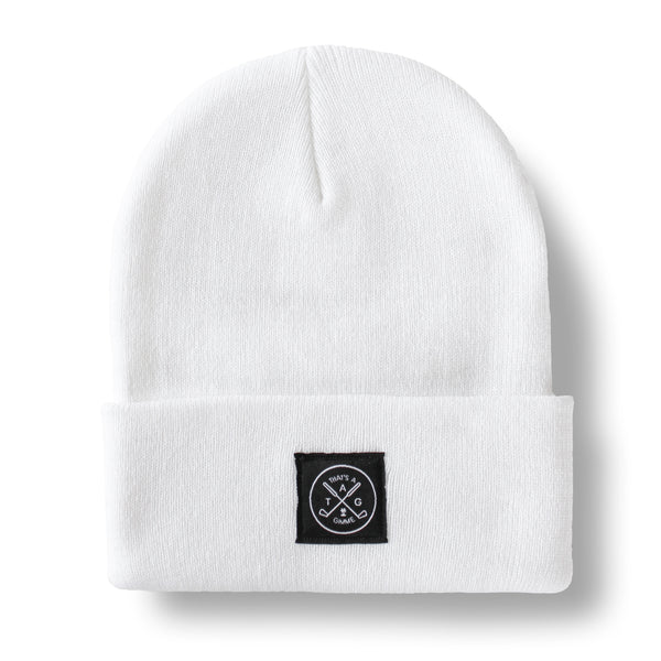 That's A Gimme™ White Beanie with Black Patch